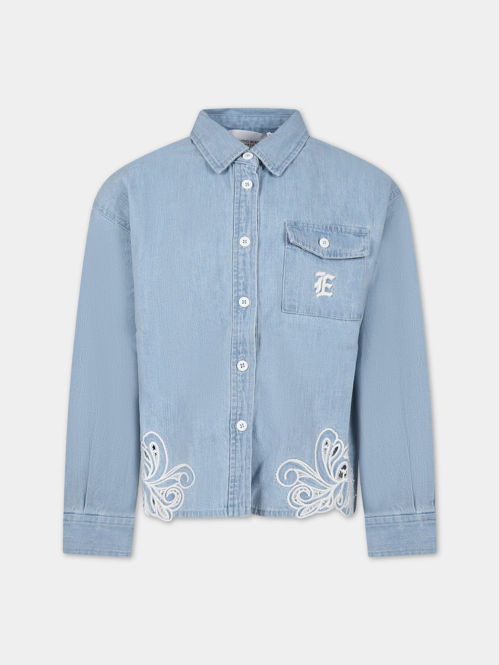 Chemise bleue pour fille avec broderie et logo